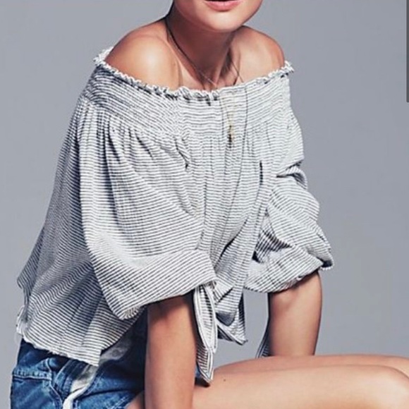 Free People Off The Shoulder Striped Lexington Top - Picture 3 of 9